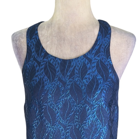 Lilly Pulitzer Marquette Silk Metallic Blue Leaf Jacquard Fringe Shift Dress - S - Picture 6 of 16